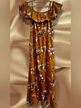 Blush Mustard Floral Ruffle Maxi Dress